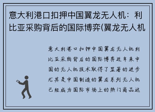 意大利港口扣押中国翼龙无人机：利比亚采购背后的国际博弈(翼龙无人机国外实战)